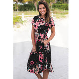 Sexy Women Floral Print 3/4 Sleeve Boho Ladies Long Maxi - ladies Shapewear 