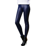 Faux Leather Leggings Navy Blue Sexy Women Leggings - ladies Shapewear 