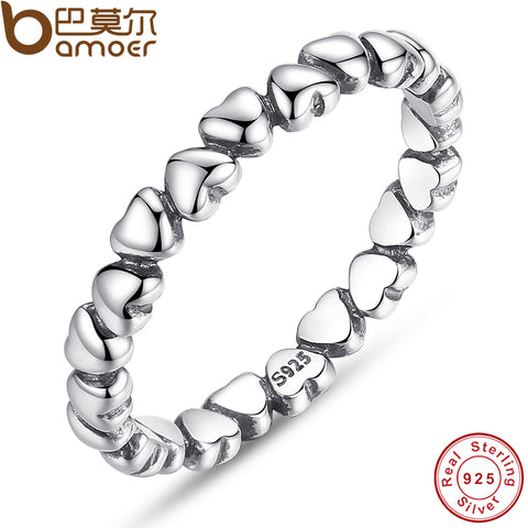 BAMOER Solid Sterling Silver Forever Love Heart Finger Ring - ladies Shapewear 