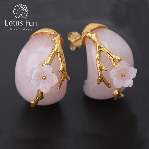 Lotus Fun Sterling Silver Rosy Crystal Creative Handmade Flower Stud Earrings for Women - ladies Shapewear 