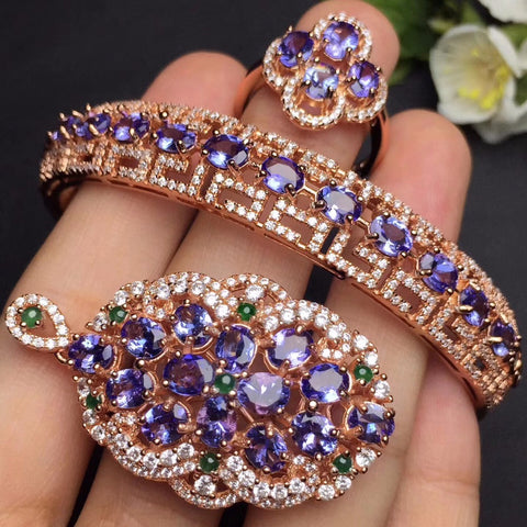 100% natural tanzanite gemstone female wedding jewelry sets for women - ladies Shapewear 