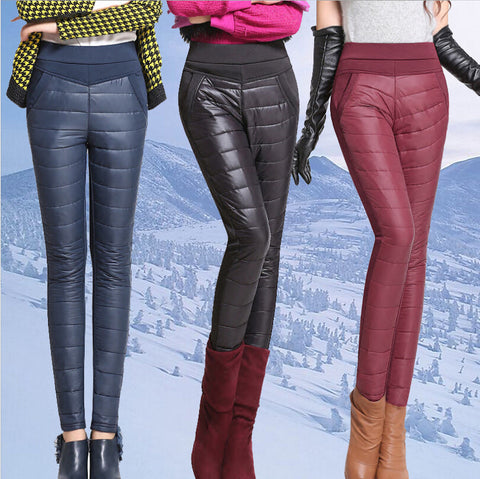 Winter Women Pants Fashion Stitching Slim Warm Windproof Down Pants - ladies Shapewear 